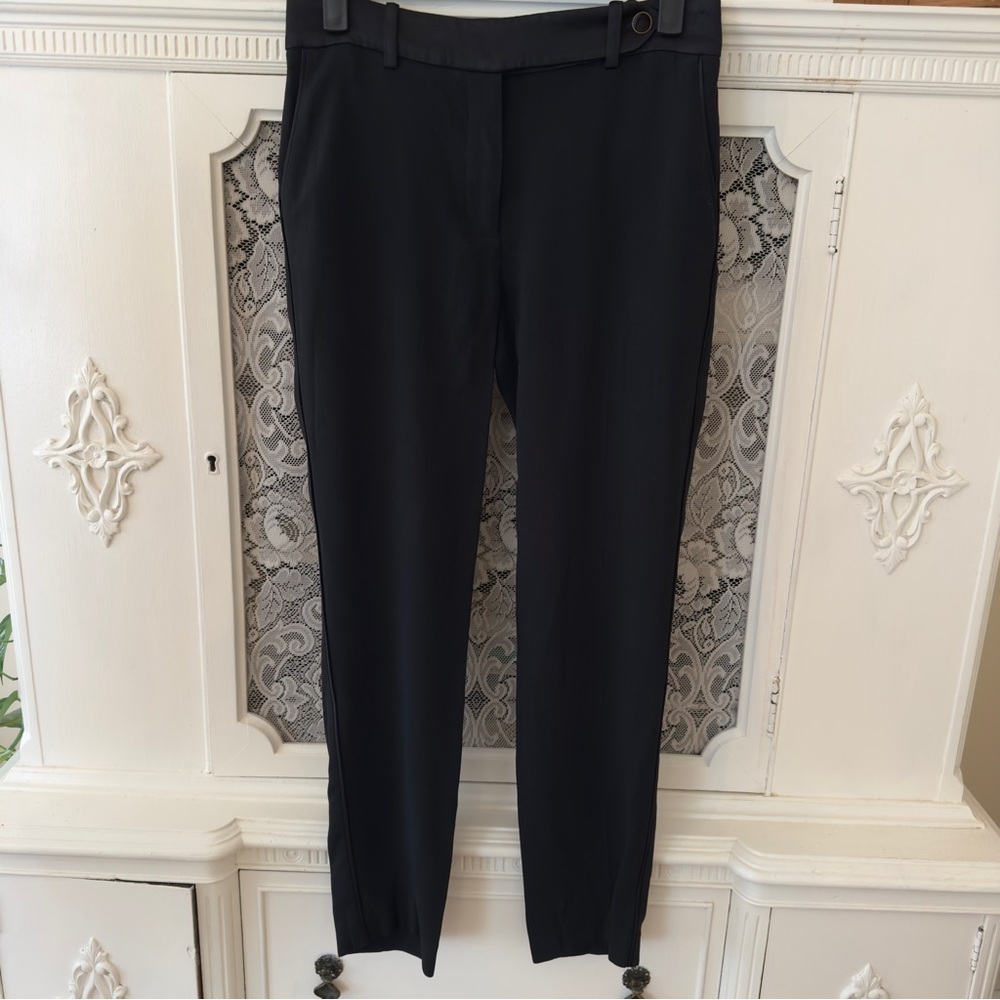 Sezane Black Satin Trimmed Tuxedo Trousers
